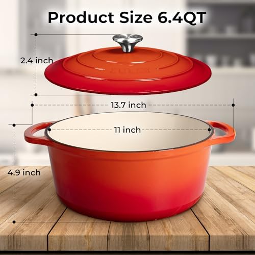 Zulay Kitchen 6 Quart Enameled Cast Iron Dutch Oven Pot with Lid – Premium Durability & Oven Safe up to 500°F – Heavy Duty Cookware Perfect for Bread Baking, Stews, Braising & Roasting – Orange - Image 3