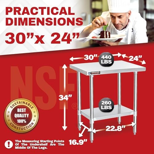 DuraSteel 30x24 Small Stainless Kitchen Island - NSF Outdoor Grill Work Station with Under Shelf - Metal Microwave Stand - For Laundry Room, Kitchen, Garage, Restaurant - Image 2