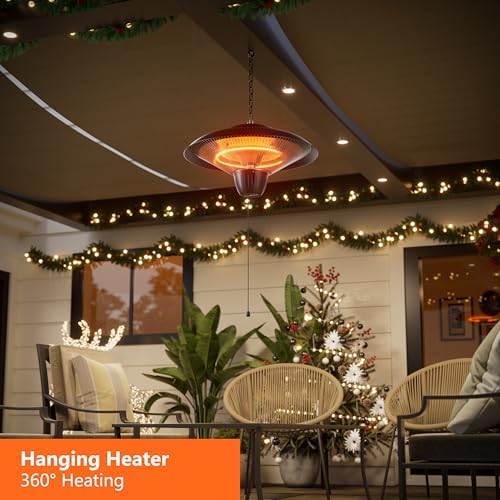 Danluke Outdoor Electric Patio Heater, 1500W Infrared Hanging Heater, Ceiling Mounted Carbon Fiber Heater for Patio, Porch, Garage and Balcony, Black - Image 5