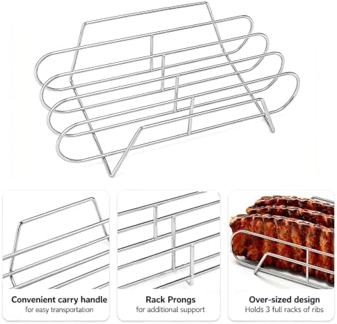 Rib Rack for Smoking –Rib Racks for Grilling and Smoking for 3 Full Racks of Ribs– Fits 18" Smoker, Weber, Kamado, Traeger – BBQ Grill Accessories for Men & Meat Lovers（15", Silver, 1 Pack） - Image 3