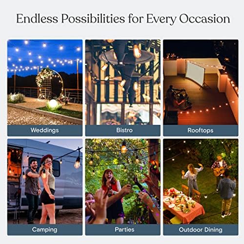Brightech Ambience Pro LED String Lights - 26 Ft Patio Lights Outdoor Waterproof - Globe Porch String Lights for Outside, Christmas, Backyard - 12 Bulbs, 1W Vintage Edison, Warm White Black - Image 7