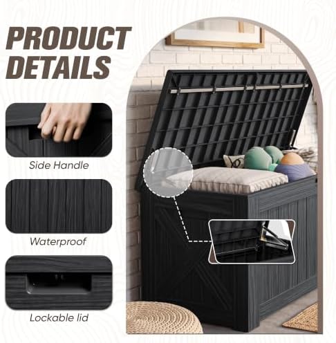 JUMMICO 120 Gallon Resin Deck Box, Large Outdoor Storage Box Waterproof - Image 2