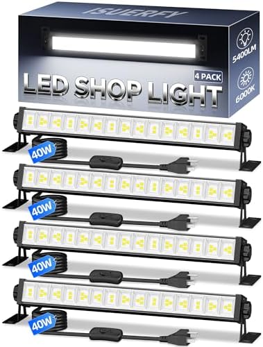 40W Shop Light for Garage, Plug in 5400LM with Switch+ 6.6FT Cord, 4 Pack by ISUERFY-BornforGlowParty