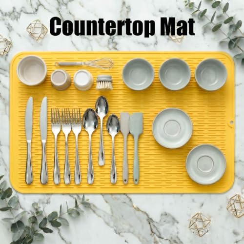 MicoYang Silicone Dish Drying Mat for Multiple Usage,Easy clean,Eco-friendly,Heat-resistant Silicone Mat for Kitchen Counter or Sink,Refrigerator or Drawer Liner Yellow 5XL 36inches x 18inches - Image 3