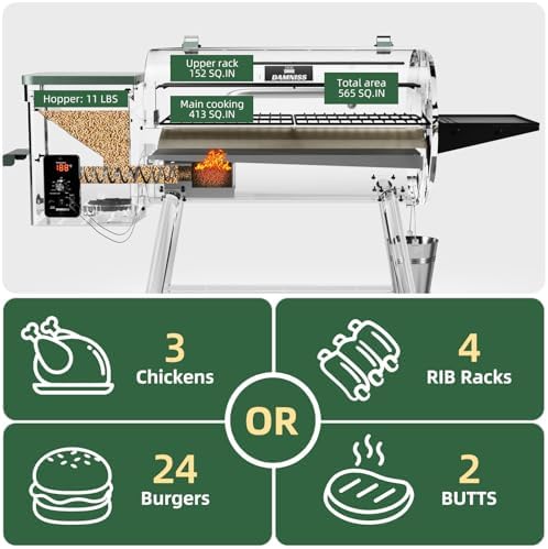 Wood Pellet Smoker BBQ Grill with Latest PID Technology LCD Controller 565 SQ.IN Cook Area 8 In 1 Pellet Grill with Auto Temperature Control and Meat Probe for Home Party Outdoor - Image 5