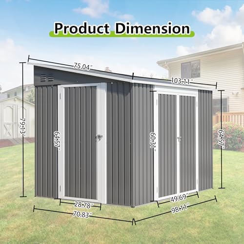 Thanaddo 6x8FT Lean to Shed Metal Outdoor Storage Sheds with Floor Frame,Large Tool&Lawn Mower Shed with Two Lockable Doors for Garden Backyard Patio Storage,Outside Waterproof Storage Shed - Image 2