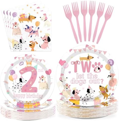 96Pcs Two Let the Dogs Out Party Decorations for Girls Puppy Serves 24 by Greencian