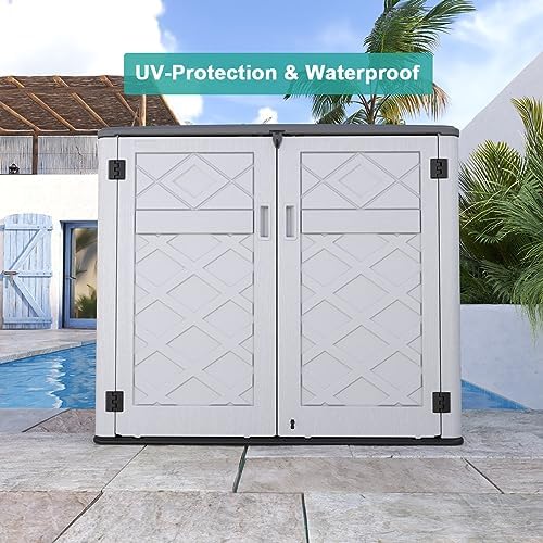KINYING Horizontal Outdoor Storage Shed,47 Cu.ft Resin Outdoor Storage Cabinet Waterproof for Garden/Patio/Backyards - Image 3