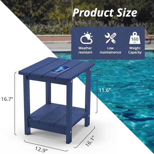 LUE BONA Outdoor Side Table, 2-Tier HDPS Small Patio Table, Navy - Image 2