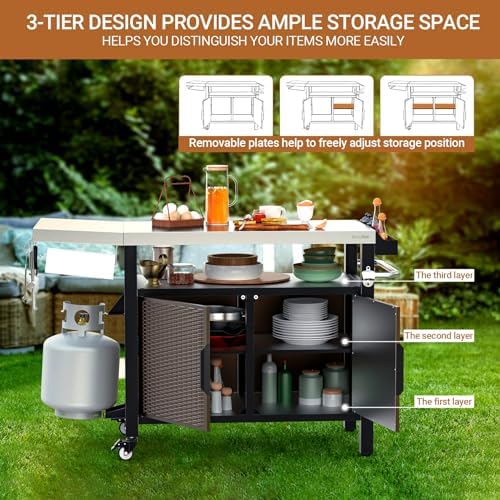 onlyfire 53" Rolling Kitchen Island Cart with XL Stainless Steel Tabletop - Image 3