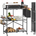 DTUQYX Foldable Outdoor Grill Cart with 3-Tier,Grill Cart,Grill Table for Outside with 2 Total Lock Casters，Pizza Oven Stand Table，Rolling BBQ Table and Folding Kitchen Island, Black by DTUQYX