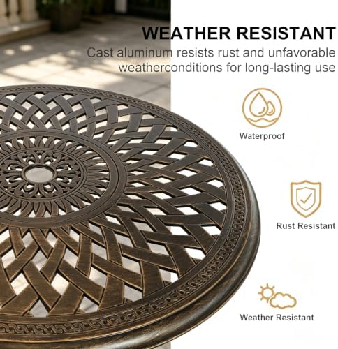 30.31" Outdoor Patio Dining Table, Cast Aluminum Patio Bistro Table, Round Patio Metal Table, Patio Furniture Set with 2.36" Umbrella Hole for Balcony Lawn Garden Backyard - Image 3