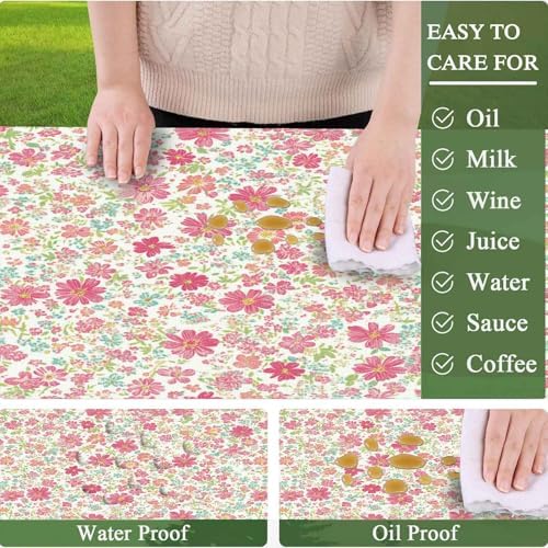 CAPSCEOLL Fitted Picnic Table Cover with Bench Covers 5ft - Pink Flowers - Image 3