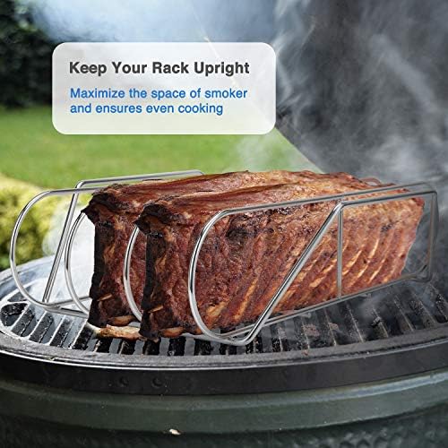 Extra Long Stainless Steel Rib Rack for Smoking and Grilling, Holds up to 3 Full Racks of Ribs, Fits 18” or Larger Gas Smoker or Charcoal Grill, Perfect Smoker Accessories Gifts for Men - Image 5