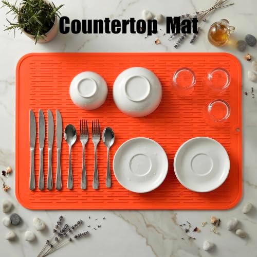 MicoYang Silicone Dish Drying Mat for Multiple Usage,Easy clean,Eco-friendly,Heat-resistant Silicone Mat for Kitchen Counter or Sink,Refrigerator or Drawer Liner Orange 4XL 32 inches x 18 inches - Image 3