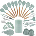 Country Kitchen Non Stick Silicone Utensil Set with Rounded Wood Handles for Cooking and Baking, 38 Piece Set, Mint by CountryKitchen