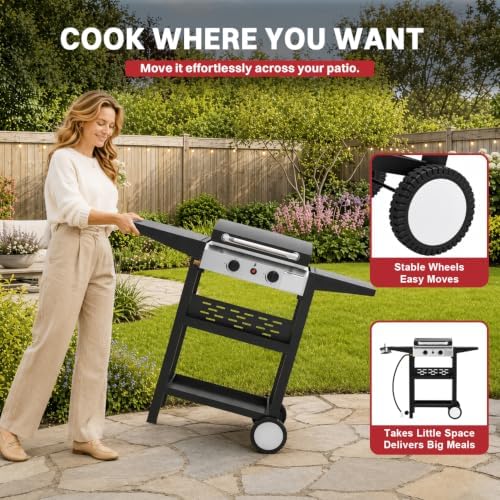 Pipopa 2-Burner Propane Griddle,Portable Flat Top with Wheels & Hood - Image 2