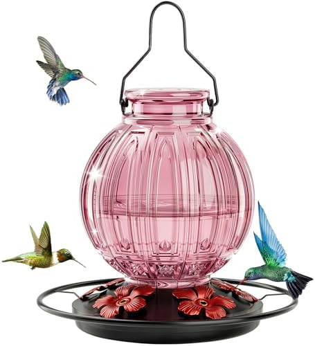 Glass Hummingbird Feeder for Outdoors Hanging, 26 fl oz Bird Nectar Feeder by GreteGotye
