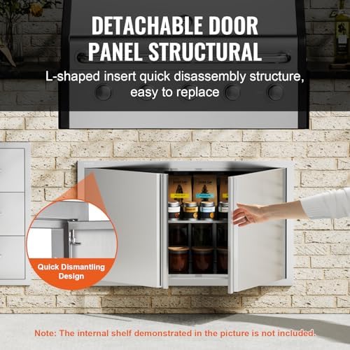 VEVOR BBQ Access Door, 36W x 21H Inch Double Outdoor Kitchen, Stainless Steel Flush Mount, Wall Vertical With Recessed Handles, for BBQ Island, Grilling Station, Outside Cabinet - Image 4