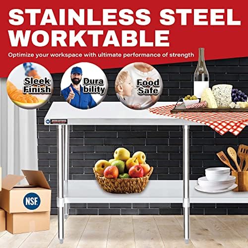 DuraSteel 24x84 Stainless Steel Work Table - NSF Commercial Prep Metal Table - Outdoor Pizza Oven Stand w/Under Shelf - Kitchen Island Laundry Utility Garage Microwave Stand Large Rolling Storage Cart - Image 3