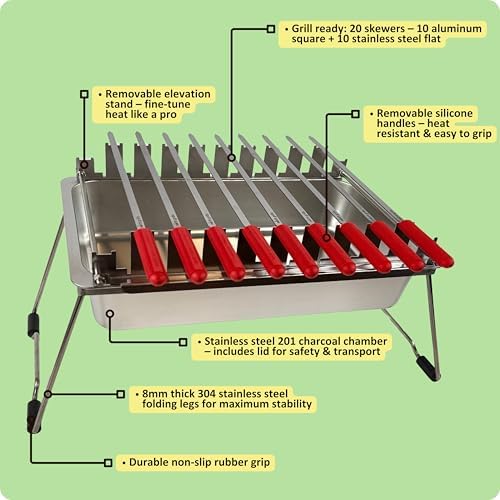    by  : precise heat control, silicone-handle square & flat skewers, charcoal starter tool​, tongs, BBQ gloves, and storage & travel bags. - Image 2