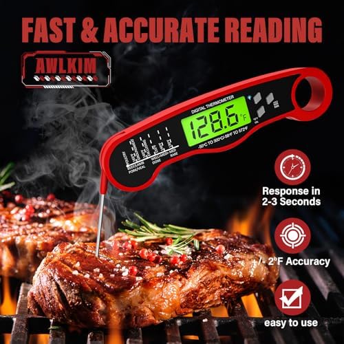 AWLKIM 2 Pack Meat Thermometer Digital, Instant Read Food Thermometer, Red - Image 2