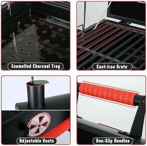 Feasto Portable Tabletop Charcoal Grill, 354 sq.in Cooking Area - Image 6