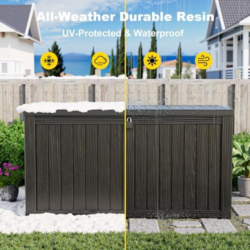 DRATO 180 Gallon Deck Boxes Outdoor Waterproof, Resin Large Lockable Storage Box with Lid, Outdoor Storage Bench Patio Cushions Furniture, Garden Tools, Pool Accessories (Black, 180 Gallon) - Image 7