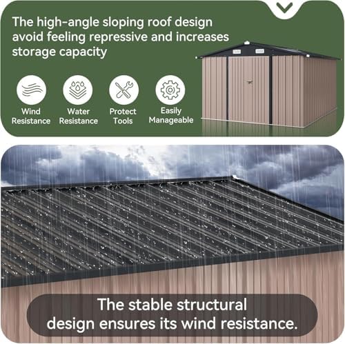 Aoxun 10x12 FT Galvanized Steel Outdoor Storage Shed with Base, Brown - Image 5
