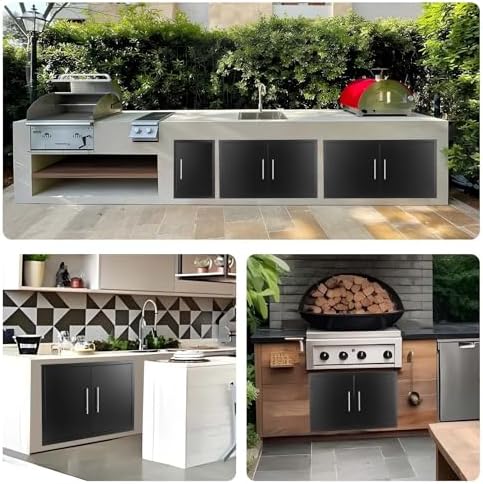 JIE JIN Outdoor Kitchen Doors 30" W X 21" H Double Doors 1.2mm Thickness Stainless Steel BBQ Access Door BBQ Island Doors Outdoor Kitchen Accessories Door for Outdoor Kitchen BBQ Island (Black) - Image 7
