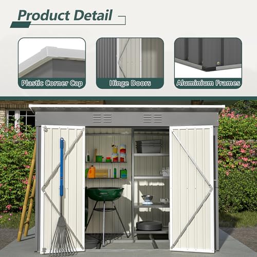 Thanaddo 4'x8' Metal Shed Outdoor Storage Shed,Metal Steel Utility Tool Shed Storage House with Double Lockable Doors and Air Vent for Backyard Garden Patio Lawn Gray - Image 7