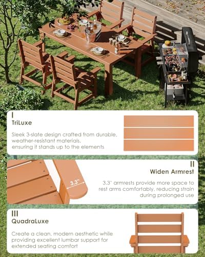 GREENVINES 5-piece Outdoor Dining Set, HDPE Table & 4 Chairs, Teak - Image 6
