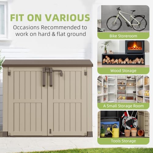 Outdoor Storage Box 36 Cu Ft with Lockable Doors, Portable Horizontal Outdoor Storage Shed -Waterproof Outdoor Storage Cabinet for Garden Brown-Beige - Image 5