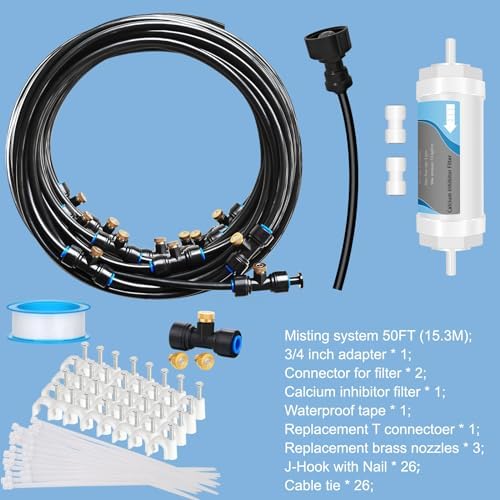 Misting System with Water Filter - Upgraded Signice 50 Ft (15.3M) Line & 12 Brass Mist Nozzles Outdoor Misters for Patio Cooling Mister Systems Kit for Outside Garden Backyard Greenhouse (Black) - Image 6