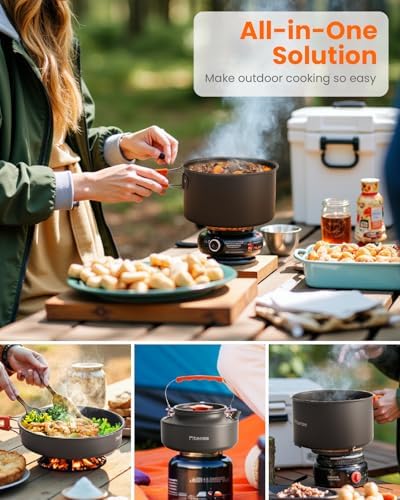 Fitense 21Pcs Camping Cookware Mess Kit for 2, Lightweight Camping Kitchen Pots and Pans Set, Portable Cooking Essentials for Backpacking, Hiking and Picnic - Image 2