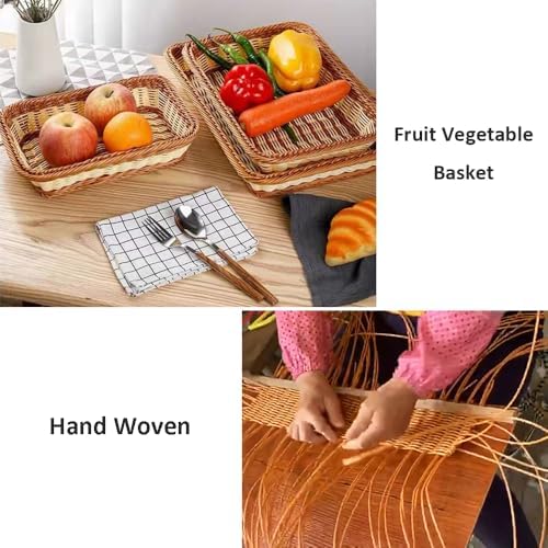 RT&BS 2pcs Wicker Bread Basket for Serving, Wicker Fruit Basket, Display Baskets for Vegetable Fruit, Reusable Handwoven Serving Baskets for Kitchen, Store, Restaurant, Outdoor (Bicolor, M) - Image 7