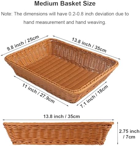 RT&BS Wicker Bread Basket for Serving, Wicker Fruit Basket, Display Baskets for Vegetable Fruit, Reusable Handwoven Serving Baskets for Kitchen, Store, Restaurant, Outdoor (Brown, M) - Image 2
