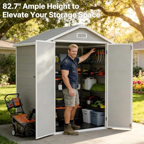 Gizoon 6x4.4 FT Resin Storage Shed with Floor, Outdoor Plastic Shed, Grey - Image 3
