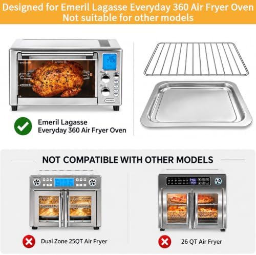 Air Fryer Replacement Parts for Emeril Lagasse Everyday 360 Air Fryer, Food-Grade Non-stick Stainless Steel Air Fryer Accessories，Including 12''×10'' Grill Pan Plate Tray and 12.4''×10'' Wire Rack - Image 4