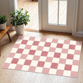 Front Door Mat Outside Entrance - 2x3 Cute Pink White Checkered Rug by Othilic