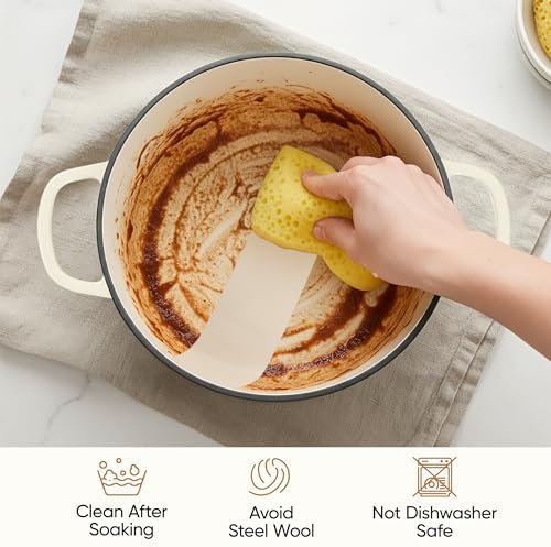 3 Quart Enameled Cast Iron Braiser, Non Stick Enameled Cast Iron Skillet with Lid, Dutch Oven Skillet with lid up to 500°F for Oven, Stove, Grill, Shallow Dutch Oven for Cook, Bake (Beige) - Image 6