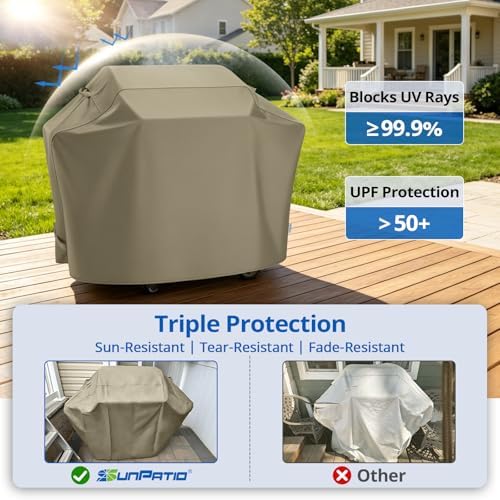 SunPatio Heavy Duty Waterproof 60 Inch Grill Cover for Outdoor Grill, Taupe - Image 4