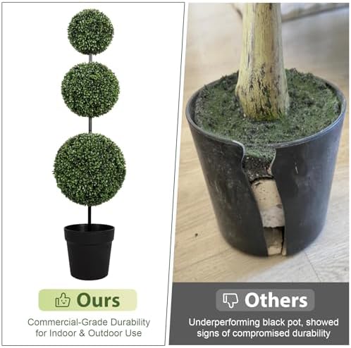 VIVATREES 4FT UV-Resistant Artificial Triple Ball Boxwood Topiary Set of 2, All-Weather Outdoor & Indoor Decor for Garden, Porch, Entryway - Image 6