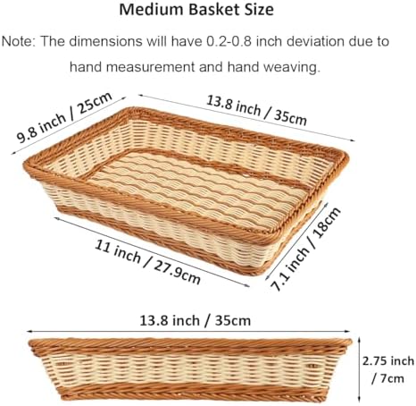 RT&BS 2pcs Wicker Bread Basket for Serving, Wicker Fruit Basket, Display Baskets for Vegetable Fruit, Reusable Handwoven Serving Baskets for Kitchen, Store, Restaurant, Outdoor (Bicolor, M) - Image 2