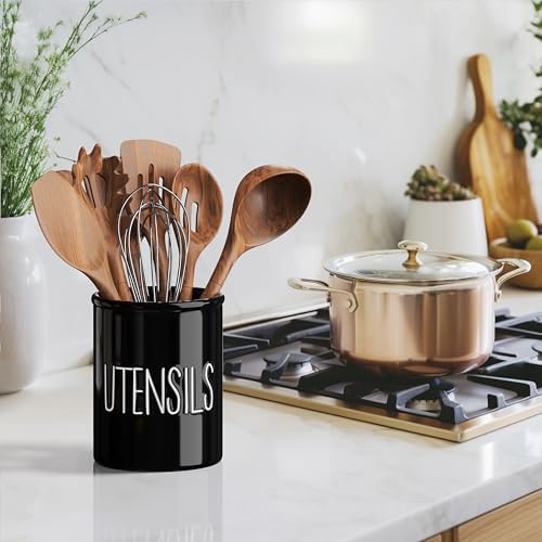 Barnyard Designs Ceramic Farmhouse Kitchen Utensil Holder 7" (Black) - Image 4