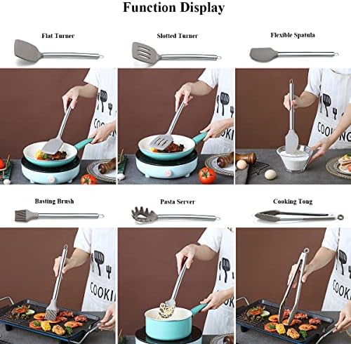 38 Piece Silicone kitchen Cooking Utensils Set with Utensil Rack, Silicone Head and Stainless Steel Handle Cookware, Kitchen Tools for Utensil Sets, Non-Stick kitchen Gadgets, Dishwasher Safe(Silver) - Image 5