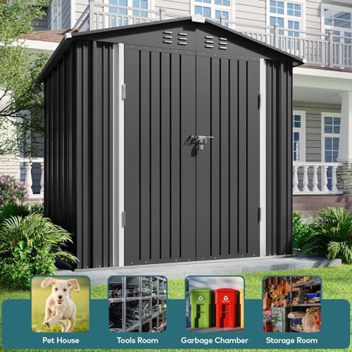 Gizoon 6 x 4 FT Outdoor Storage Shed, Metal Garden Shed, Dark Gray - Image 4