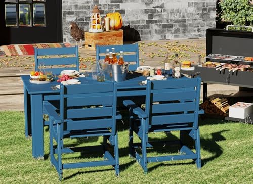 GREENVINES HDPE Outdoor Dining Chairs Set of 2, Curved Seat Chair, Blue - Image 3