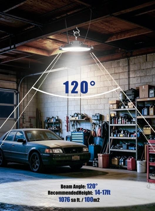 160W UFO LED High Bay Light, 24,000LM LED Shop Lights for Garage Warehouse Workshop, 5000K Daylight IP65 Waterproof Commercial Ceiling Fixture, 700W HPS/MH Equiv, ETL Listed, 6ft Cord, 2-Pack - Image 6