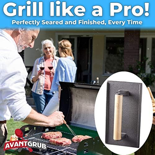 Pro Grade, Pre Seasoned Cast Iron Grill Weight 2Pk. Heavy Duty Steak and Burger Press with Wooden Handle for Grills, Griddles and Flattops. Perfect Gadget for Bacon, Paninis, Sandwiches and Vegetables - Image 2